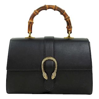 Gucci Dionysus Black Leather Bamboo Handbag Purse