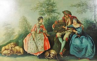 19th C. Dutch School Courting Oil Painting Canvas
