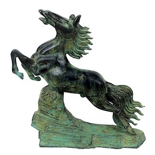 Antique Rearing Horse Bronze Sculpture