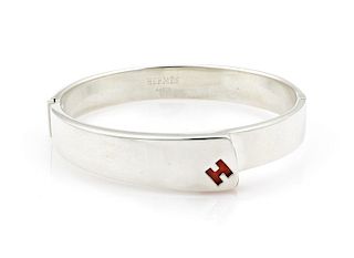 Hermes H Logo Sterling Silver & Coral Lap Over Wid