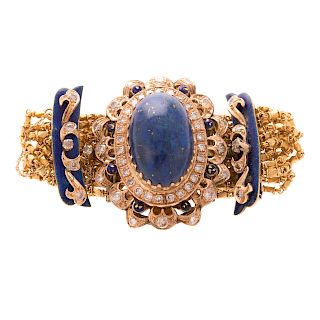 A Victorian 18K Lapis, Diamond & Enamel Bracelet