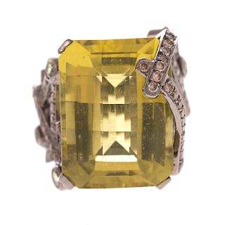 A Citrine & Diamond Ring in Palladium by Dikran