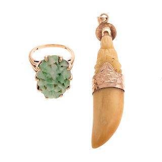 A Ladies Jade Ring & Carved Buddha Pendant