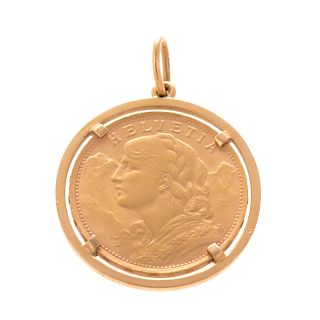 A Ladies Swiss 20 Franc Gold Coin Pendant