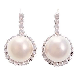 A Ladies Pair of South Sea Pearl Earrings in 14K