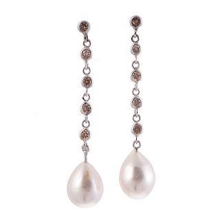 A Ladies Pair of Pearl & Diamond Earrings