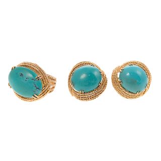 A Matching 18K Turquoise Earring and Ring