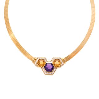 A Lady's Gemstone & Diamond Necklace in 18K