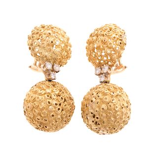 A Pair of 14K Granulated Gold Ball Dangle Earrings