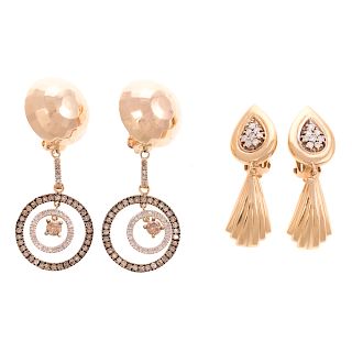 Two Pairs of Ladies Diamond Ear Clips in 14K