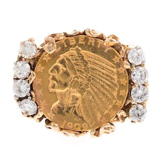 A Gold & Diamond Indian Head Coin Ring