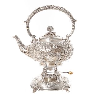 Kirk repousse sterling hot water kettle on stand