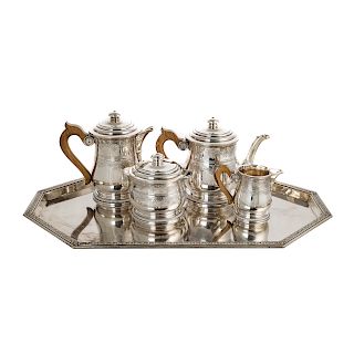 French silver 4-piece coffee & tea set and a tray