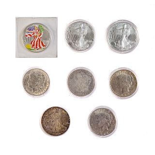 4 Silver Dollars and 4 Silver American Eagles
