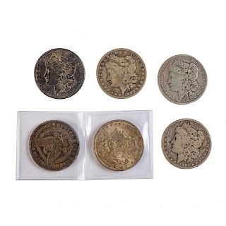 Six Silver Dollars Including 1891-CC