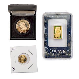 2 gold Souvenirs,Lindbergh & Reagan & 10 gram bar