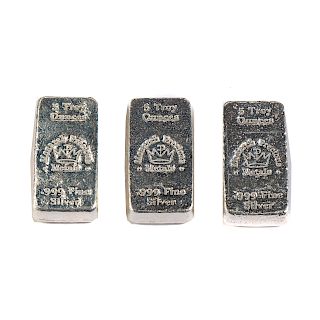 Three 5 Ounce Poured Silver Bars