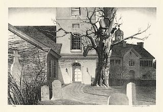 Stow Wengenroth - Delaware Church.  [New Castle, Delaware.] - Original, signed Lithograph