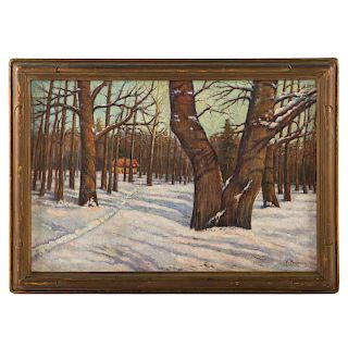 K. Nibinski. Cabin and Trees, oil