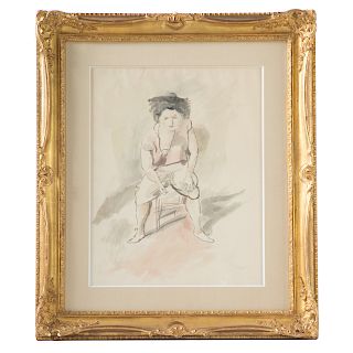 Jules Pascin. "Femme Assise," watercolor on paper
