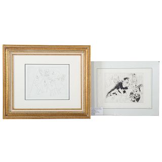 Marc Chagall. 2 etchings from "The Dead Souls"