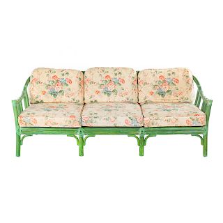 McGuire bamboo & rattan green stain settee
