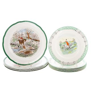 11 English fox hunting themed china plates