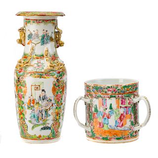 Chinese Export Rose Medallion loving cup & vase