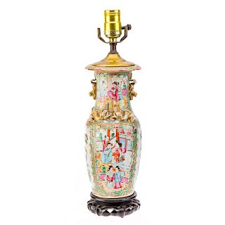 Chinese Export Rose Medallion vase lamp