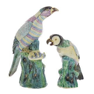 Pair Chinese Export style polychrome bird figures