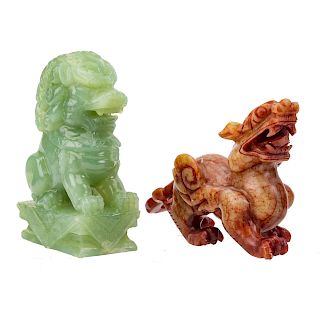 Chinese carved jade foo lion and hardstone dragon