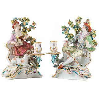 Pair Chelsea style bocage figural candleholders