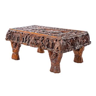 Chinese carved hardwood figural low table