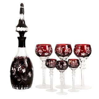 Polish ruby cut to clear 25 piece decanter set