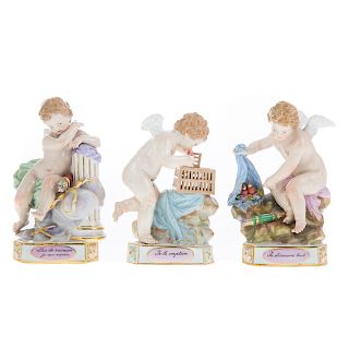 Three Meissen porcelain love allegory figures