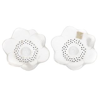 Two Lalique frosted crystal Anemone flowers