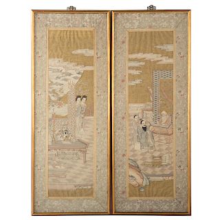 Pair Japanese textile panels