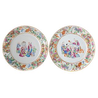 Pair Chinese Export Rose Mandarin plates