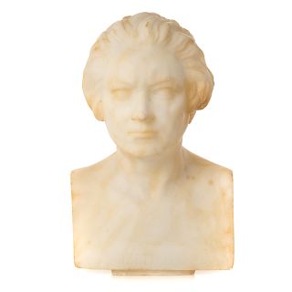 Continental carved marble bust of Beethoven