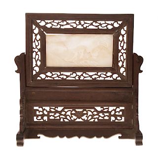 Chinese jade and wood miniature table screen