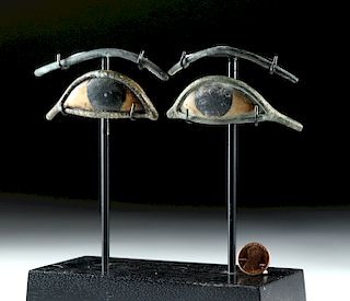 Pair of Egyptian Bronze & Stone Sarcophagus Eyes