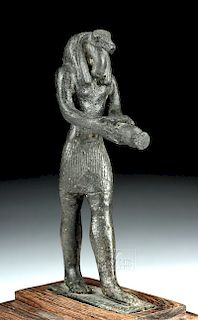 Egyptian Leaded Bronze Striding Thoth w/ Offering