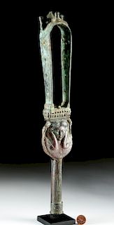 Egyptian Bronze Sistrum with Hathor and Cats