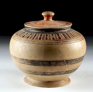 Large Greek Corinthian Pottery Globular Pyxis