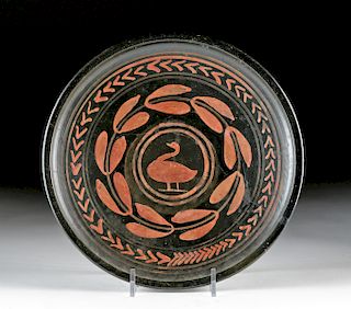 Greek Apulian Pottery Pedestal Dish with Swan