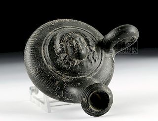 Greek Campanian Blackware Guttus w/ Female Face