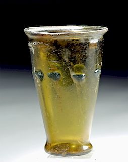 Rare Roman Green Glass Cup w/ Dots