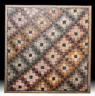 Large Roman Stone Mosaic with Quilted Squares