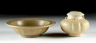 Lot of 2 Yuan Dynasty Glazed Pottery Vessels