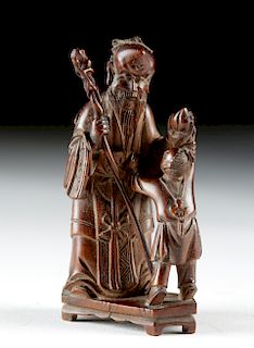 18th C. Chinese Rosewood Figure w/ Japanese Wood Box